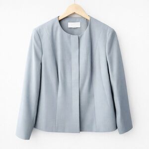 Hugo Boss Jomana Virgin Wool Collarless Blazer Jacket Blue Gray Size 12